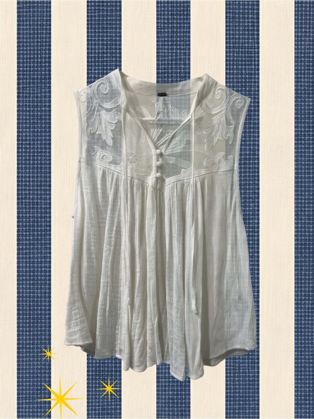 Free People White Sleeveless Embroidered Top